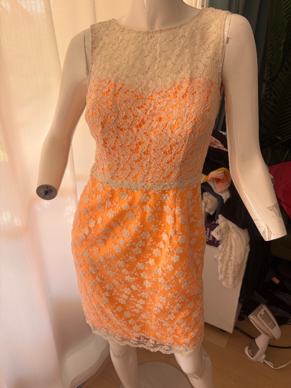 Just...Taylor Orange & Lace Shift Dress